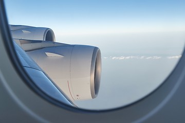 Image showing Flying on a plane, jet engines