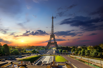 Image showing Eiffel Tower and fountains