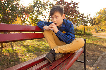 Image showing Boy sitting on the bench