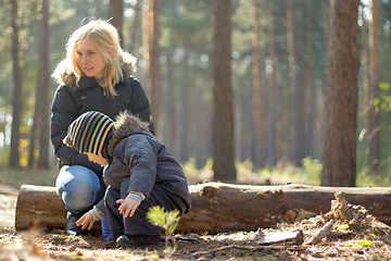 Image showing Mother and son it the forest