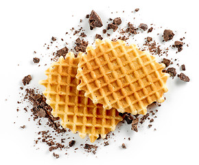 Image showing round waffles and small chocolate crumbs