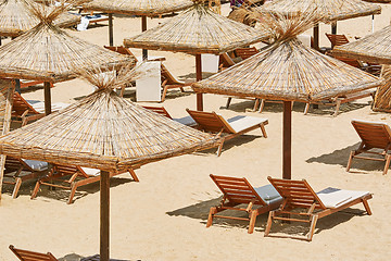 Image showing Umbrellas and Sun Loungers
