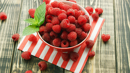 Image showing Bowl of fresh raspberries