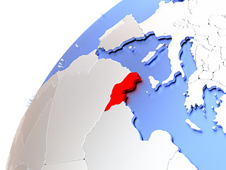 Image showing Tunisia on modern shiny globe