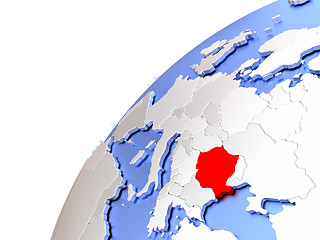 Image showing Romania on modern shiny globe