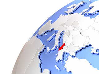 Image showing Albania on modern shiny globe