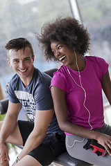 Image showing couple in a gym have break