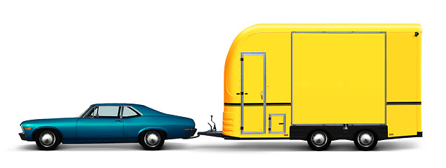 Image showing blue car and camper van