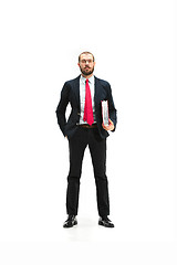 Image showing Full body portrait of businessman with folder on white