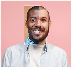 Image showing Collage from two images of smiling african and caucasian men