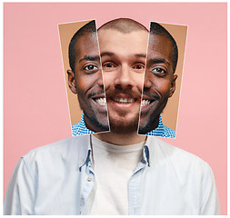 Image showing Collage from two images of smiling african and caucasian men