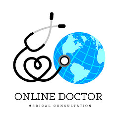 Image showing Sign in the form of a stethoscope in the shape of the heart and globe. Can be used as a logo for online medicine, telemedicine or earth day