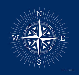 Image showing Compass vector illustration in flat style. Rose of the winds with starburst, sunburst ray elements