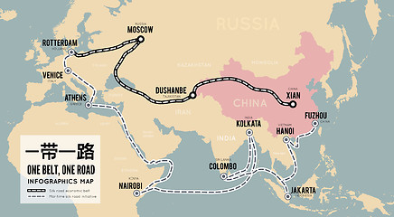 Image showing One belt one road. New Chinese trade silk road. Vector map infographics