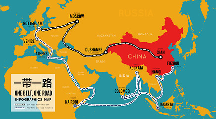 Image showing One belt one road. New Chinese trade silk road. Vector map infographics