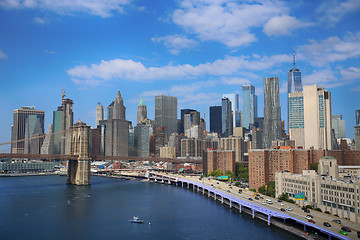 Image showing Manhattan Skyline and Brooklyn Bridge, New York City