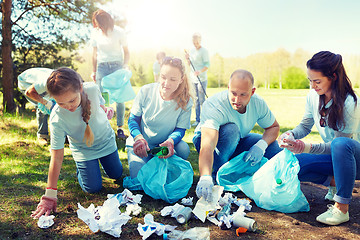 Image showing volunteers with garbage bags cleaning park area