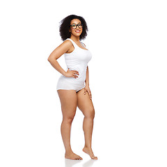 Image showing happy african american woman in white underwear