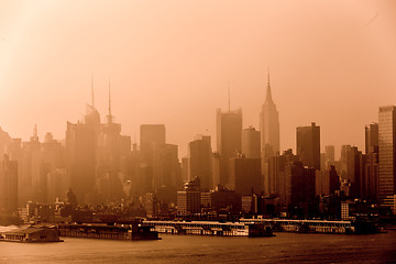 Image showing New York City midtown Manhattan skyline panorama view from Boulevard East Old Glory Park over Hudson River.