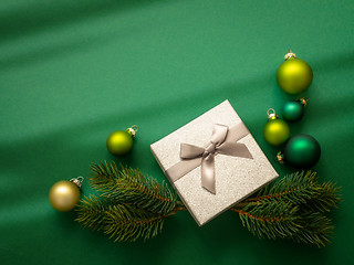 Image showing Christmas decoration background green with gift box