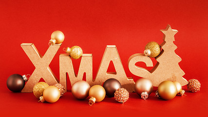 Image showing Christmas decoration with xmas text and some glass balls