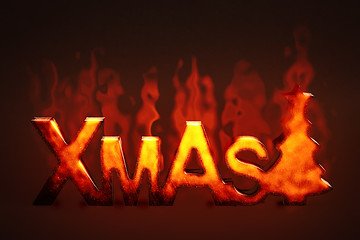 Image showing burning wooden xmas sign