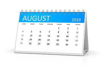 Image showing table calendar 2019 august