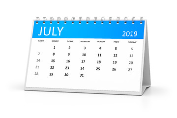 Image showing table calendar 2019 july