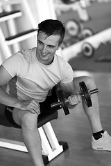 Image showing handsome man working out with dumbbells