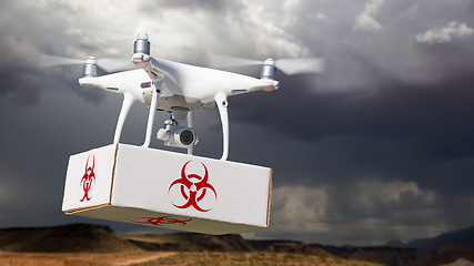 Image showing Unmanned Aircraft System (UAV) Quadcopter Drone Carrying Package