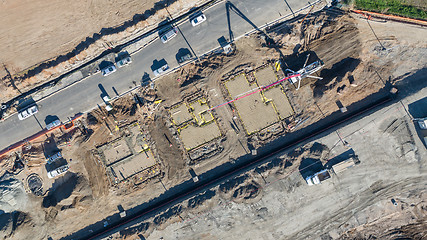 Image showing Drone Aerial View of Home Construction Site Early Stage.