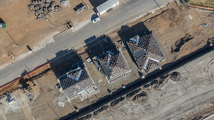 Image showing Drone Aerial View of Home Construction Site Early Stage.