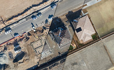 Image showing Drone Aerial View Cross Section of Home Construction Site