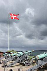 Image showing Cannons outside  Kronborg castle pointing at Øresund