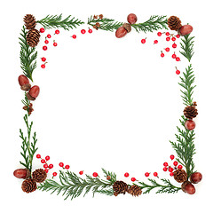 Image showing Winter Flora and Holly Berry Frame