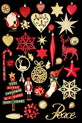 Image showing Christmas Gold Peace Sign and Decorations