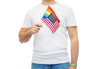 Image showing gay man with american flag and rainbow wristbands