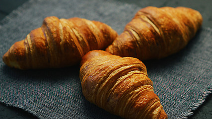 Image showing Fresh croissants placed on napkin