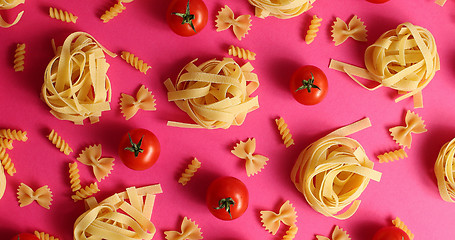 Image showing Layout of pasta and red tomatoes