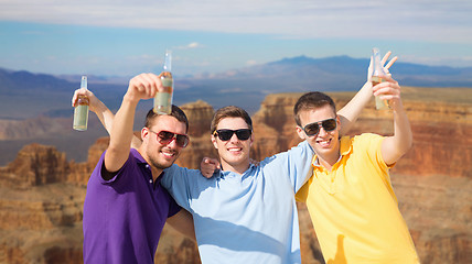 Image showing male friends with bottles of drink