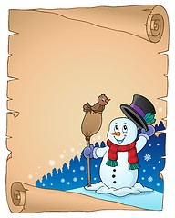 Image showing Winter snowman subject parchment 1