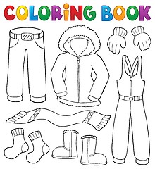 Image showing Coloring book winter clothes topic set 1