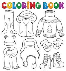 Image showing Coloring book winter clothes topic set 2