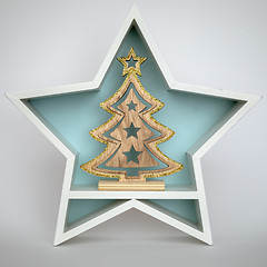 Image showing Christmas decoration white star with fir tree inside