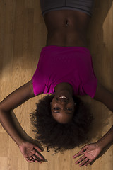 Image showing woman  relaxing after pilates workout