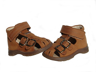 Image showing Baby's brown shoes on white background