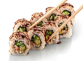 Image showing Few pieces of sushi roll california