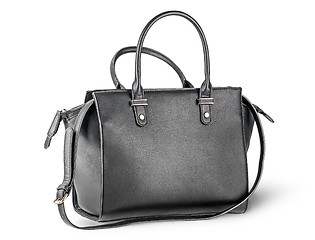 Image showing Black leather ladies handbag with strap