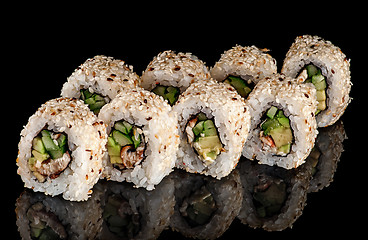 Image showing A lot of sushi roll california