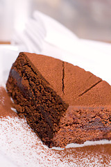 Image showing Piece of chocolate cake on white plate.